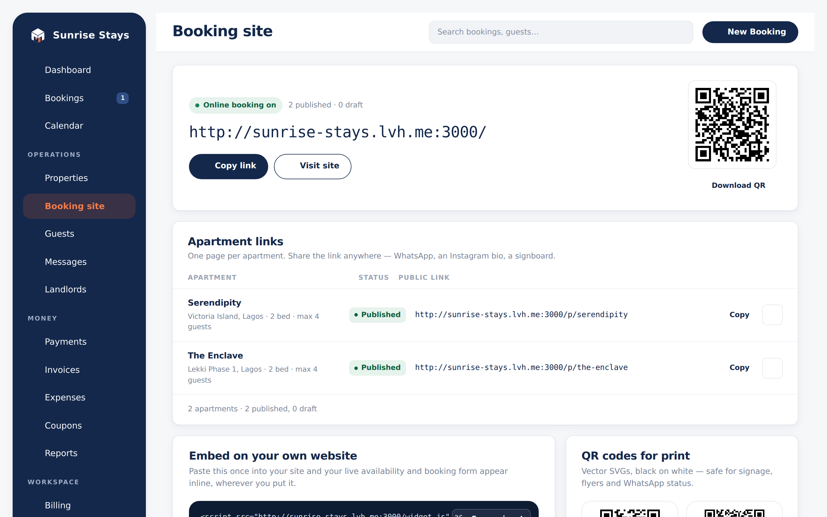 Booking site sharing
