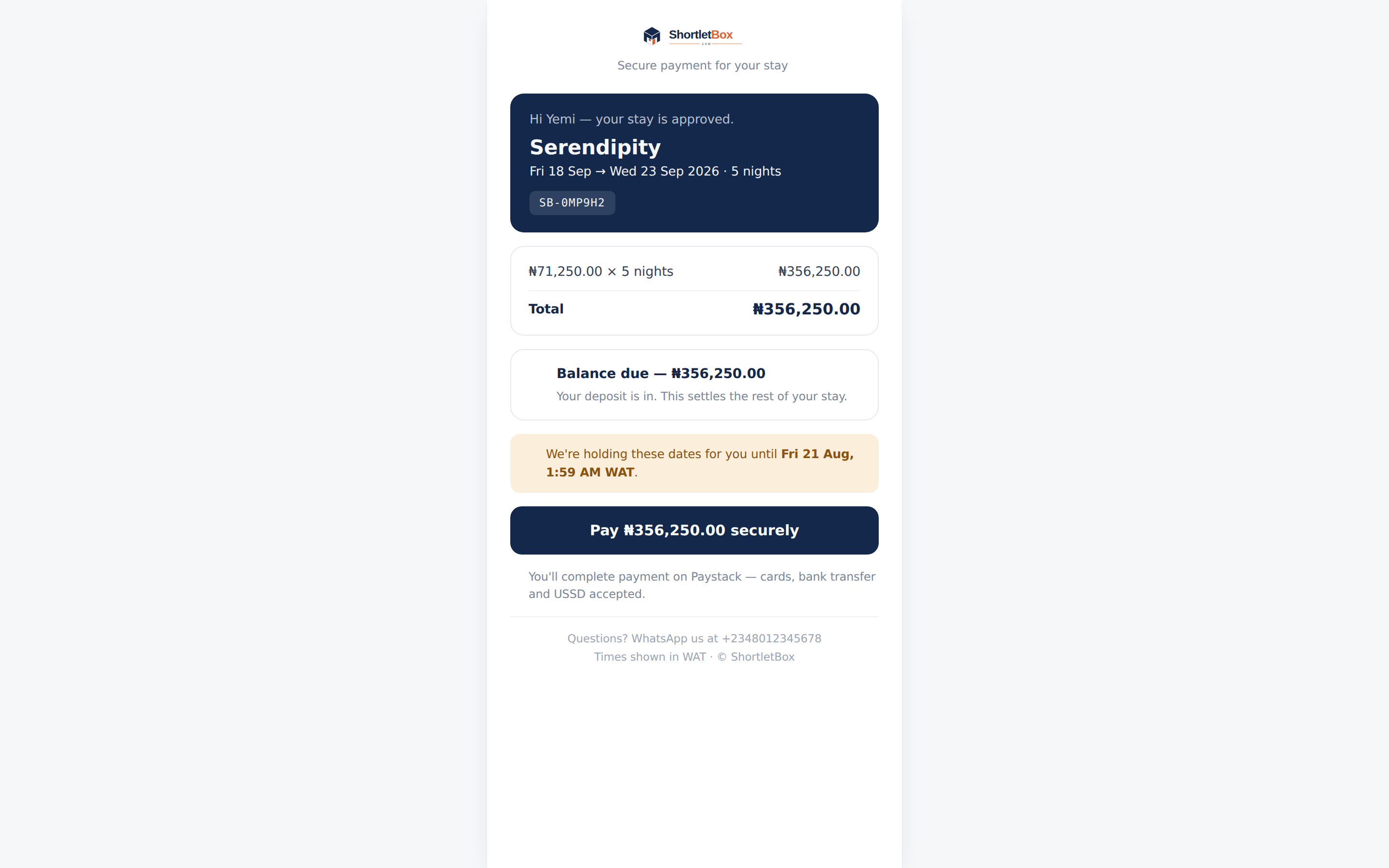 Guest payment page